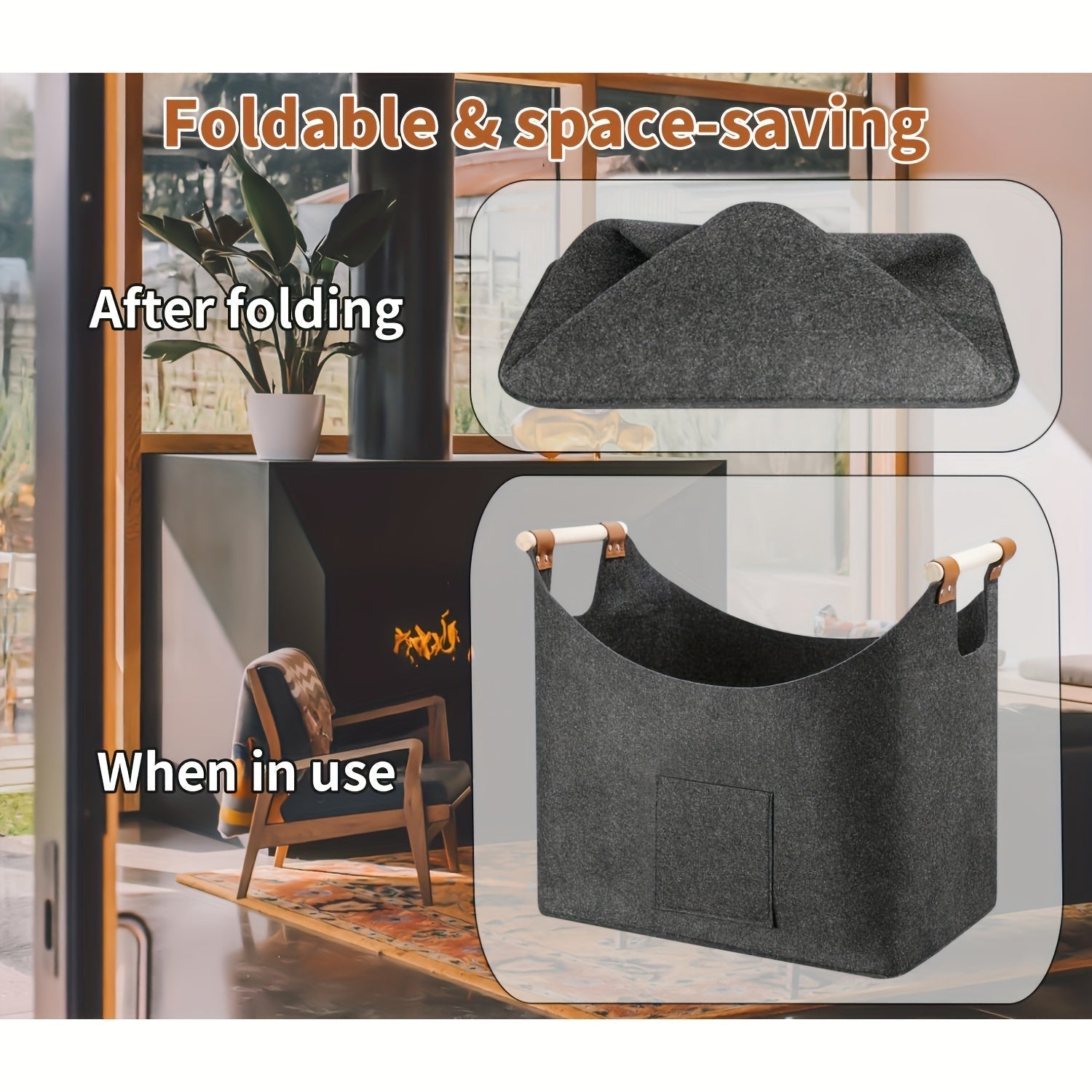 Cesto in Feltro Pieghevole XL con Manici in Legno – Carrier di Legno Sostenibile e Stile per Uso Interno