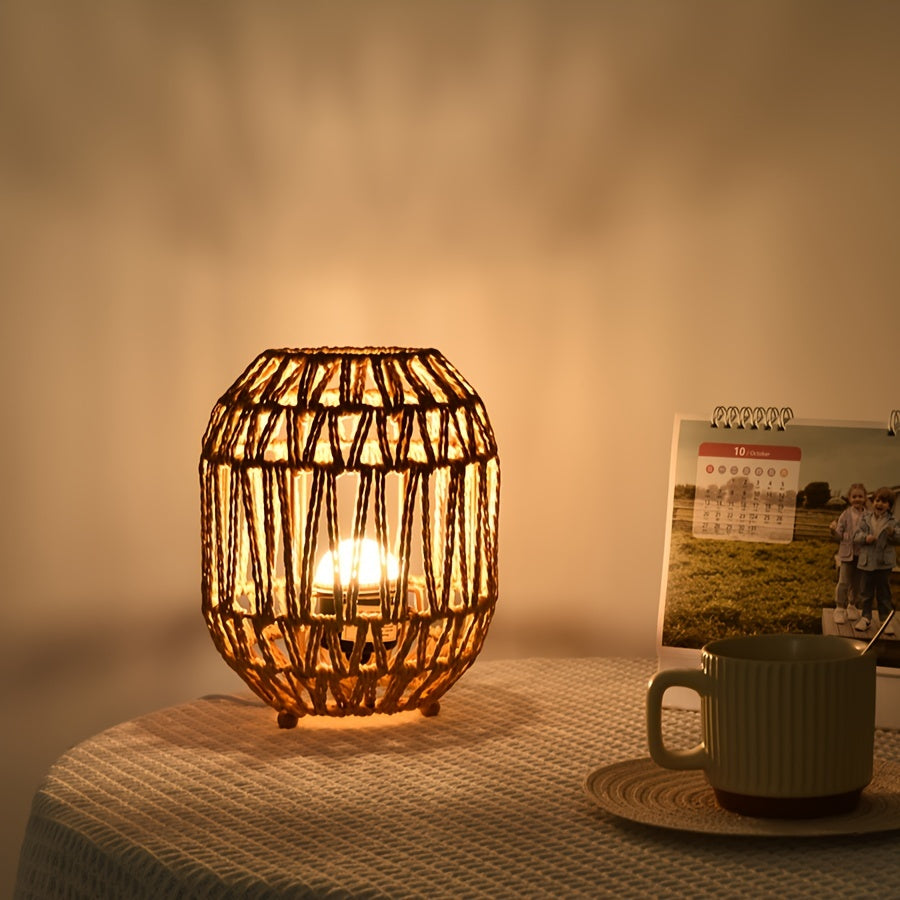 Lampada da Tavolo in Rattan Bohemien – Accento di Luce Fatta a Mano per Camera da Letto o Spazio Living
