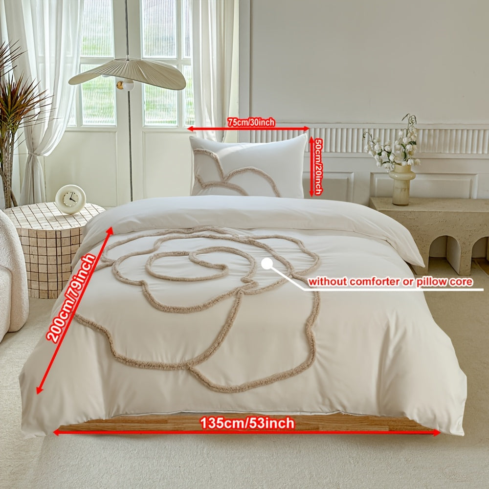 Set di Biancheria da Letto Trapuntato – Copriletto e Federe con Design di Grande Fiore