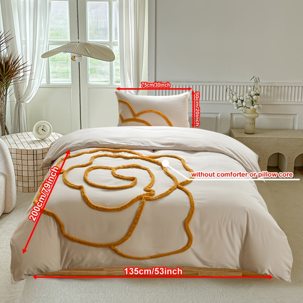 Set di Biancheria da Letto Trapuntato – Copriletto e Federe con Design di Grande Fiore