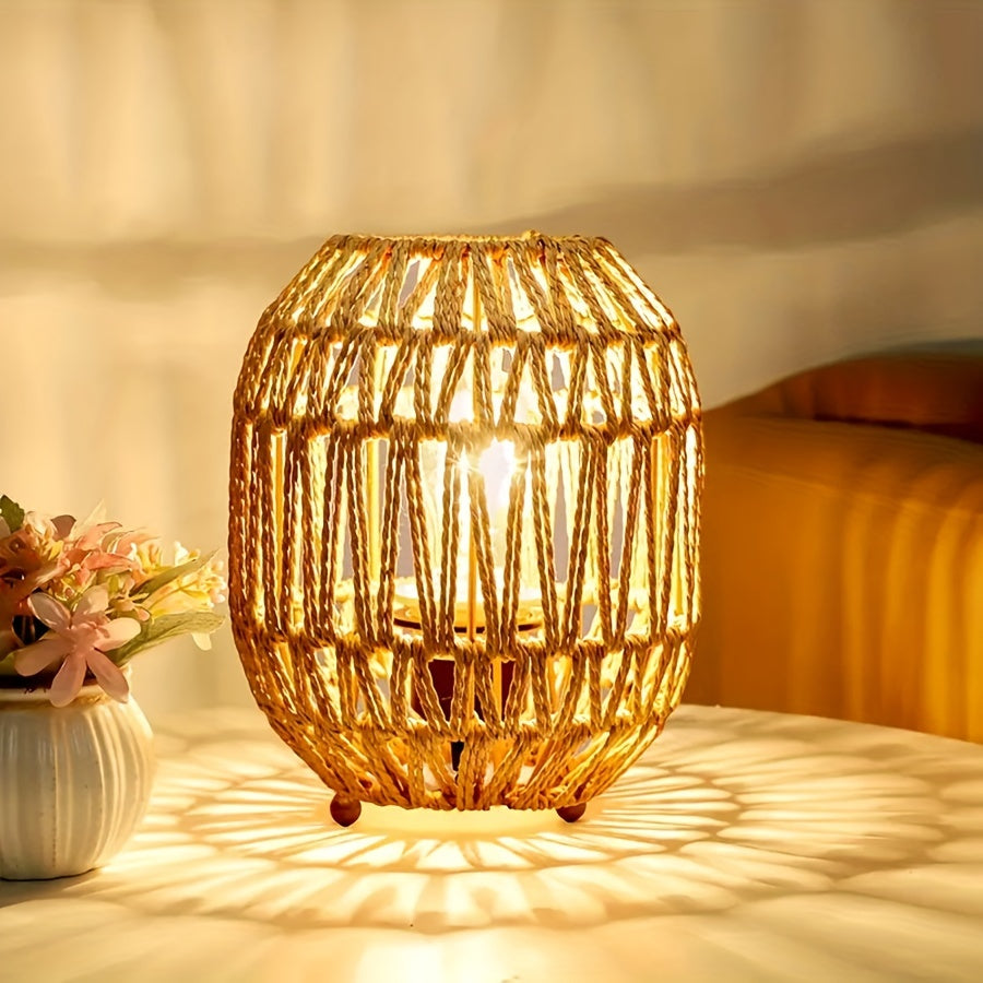 Lampada da Tavolo in Rattan Bohemien – Accento di Luce Fatta a Mano per Camera da Letto o Spazio Living