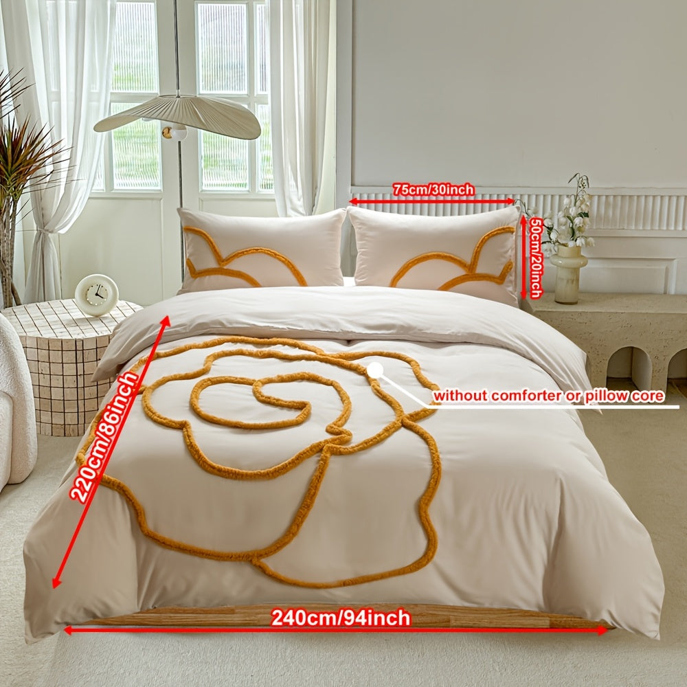 Set di Biancheria da Letto Trapuntato – Copriletto e Federe con Design di Grande Fiore