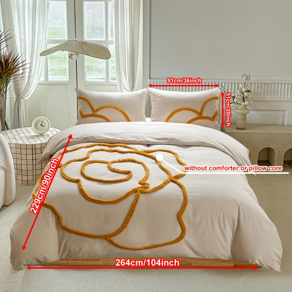 Set di Biancheria da Letto Trapuntato – Copriletto e Federe con Design di Grande Fiore