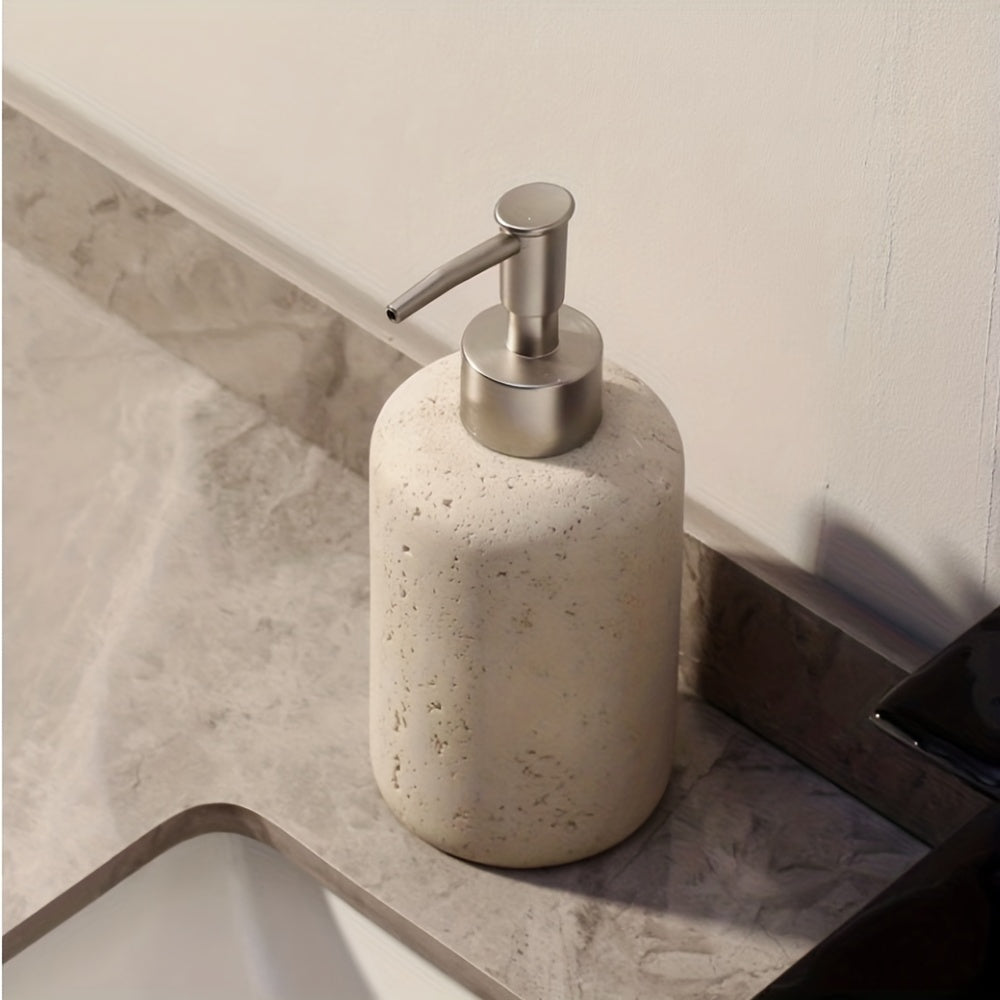 Dispenser per Sapone in Marmo – Dispenser di Lusso in Resina con Pompa in Acciaio Inossidabile per Bagno o Cucina