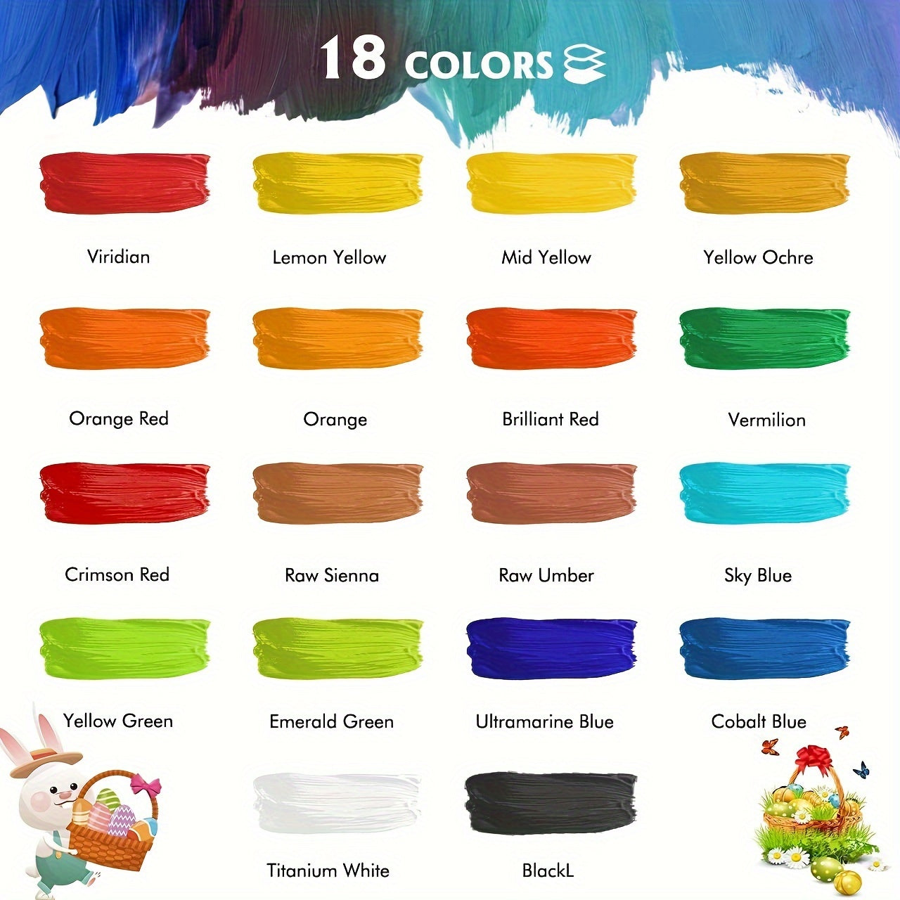 Set di Colori Acrilici – 28 Pezzi, Inclusi 18 Colori di Vernice Acrilica e 10 Pennelli