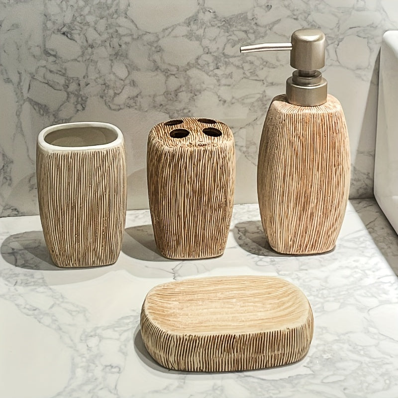 Set da Bagno in Ceramica Stile Legno – Accessori Lusso per un Tocco Naturale nel Tuo Bagno