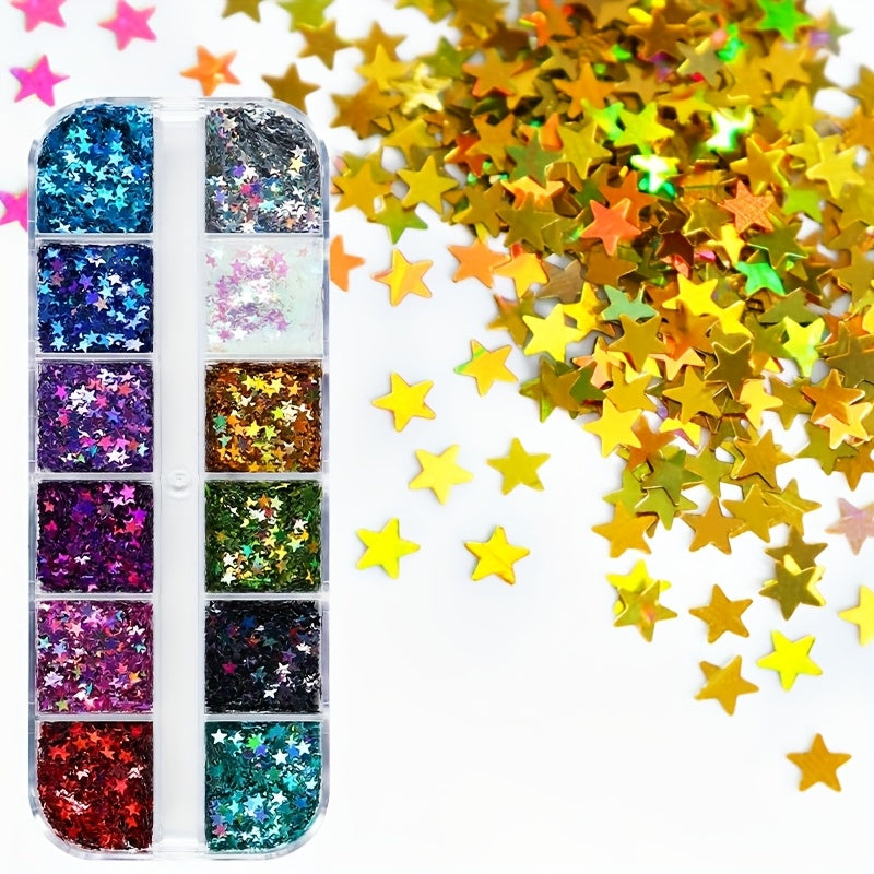12 Colori di Paillettes a Stella – Paillettes Glitter in Scatola Lunga per DIY e Scrapbooking