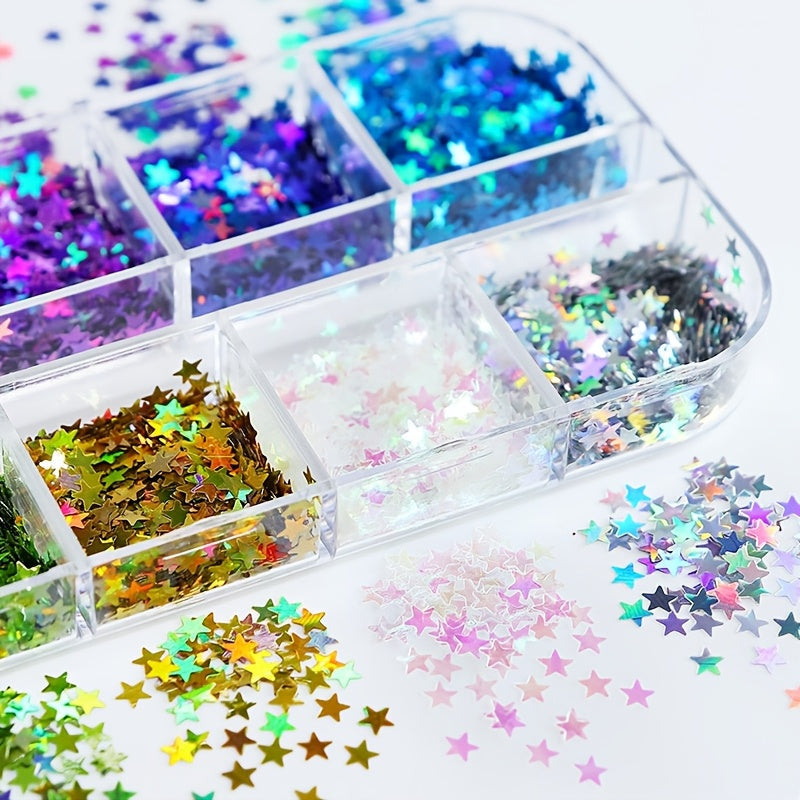 12 Colori di Paillettes a Stella – Paillettes Glitter in Scatola Lunga per DIY e Scrapbooking
