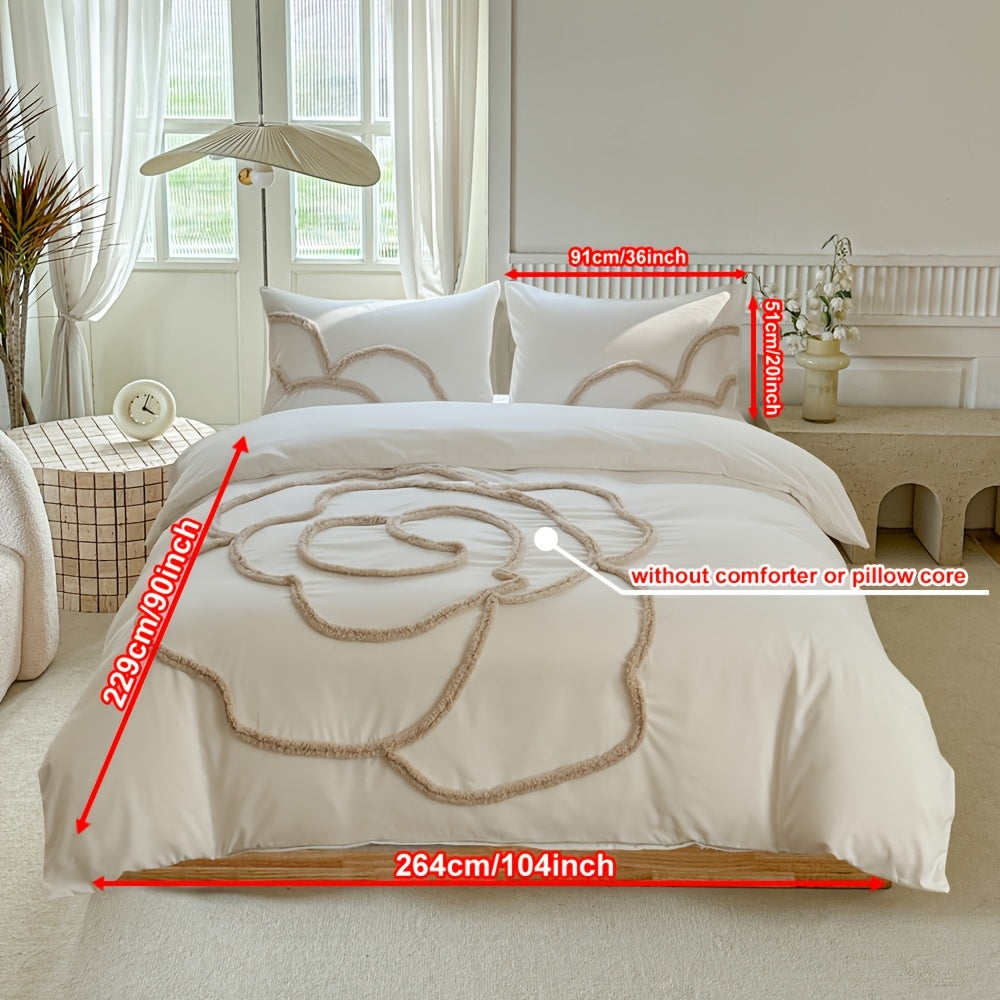 Set di Biancheria da Letto Trapuntato – Copriletto e Federe con Design di Grande Fiore