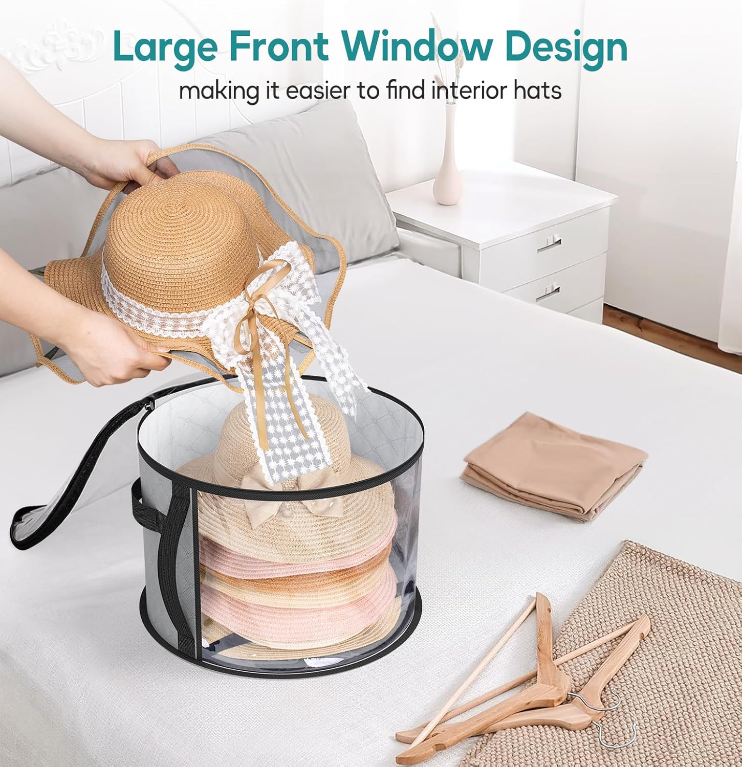 Scatola di Stoccaggio Trasparente per Cappelli Grande – Organizzatore per Cappelli a Tesa Larga con Manici (Compra 1, Prendi 1 GRATIS)