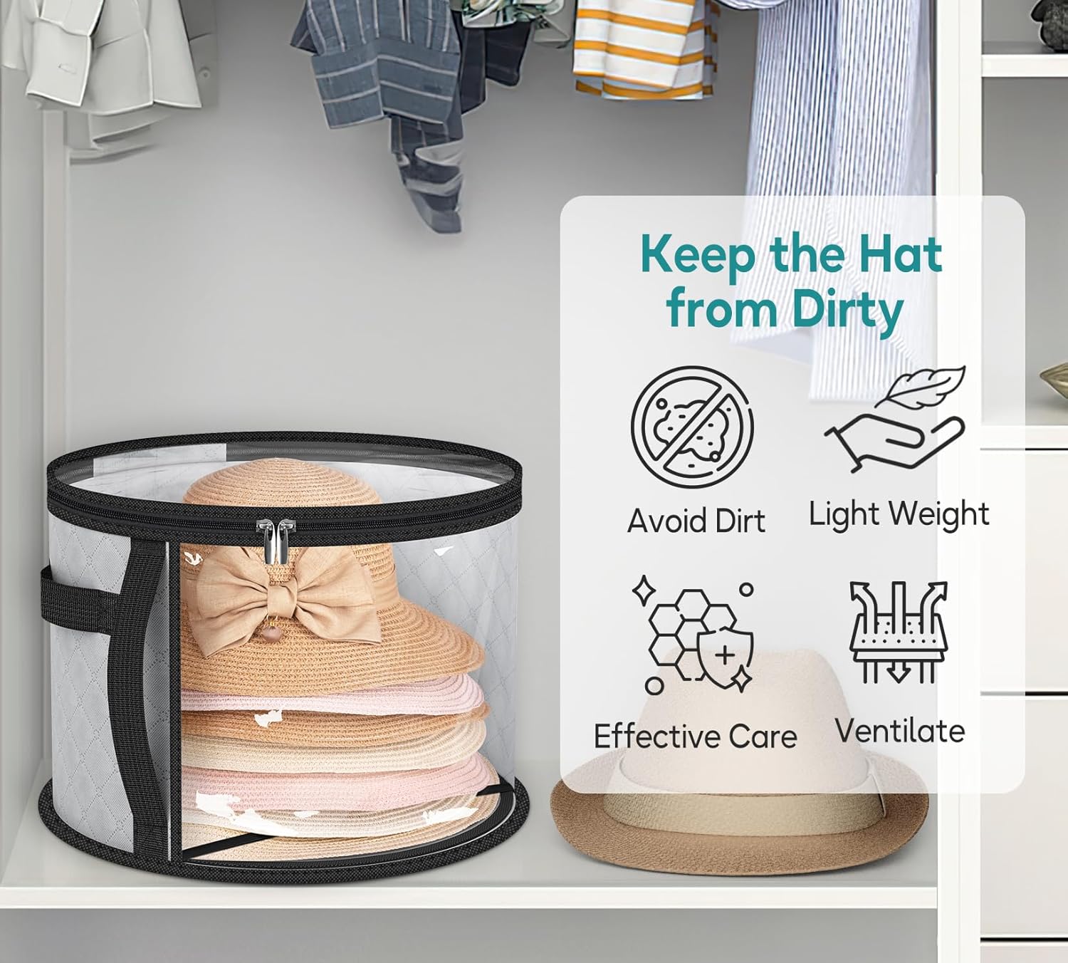 Scatola di Stoccaggio Trasparente per Cappelli Grande – Organizzatore per Cappelli a Tesa Larga con Manici (Compra 1, Prendi 1 GRATIS)