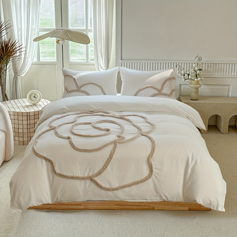 Set di Biancheria da Letto Trapuntato – Copriletto e Federe con Design di Grande Fiore