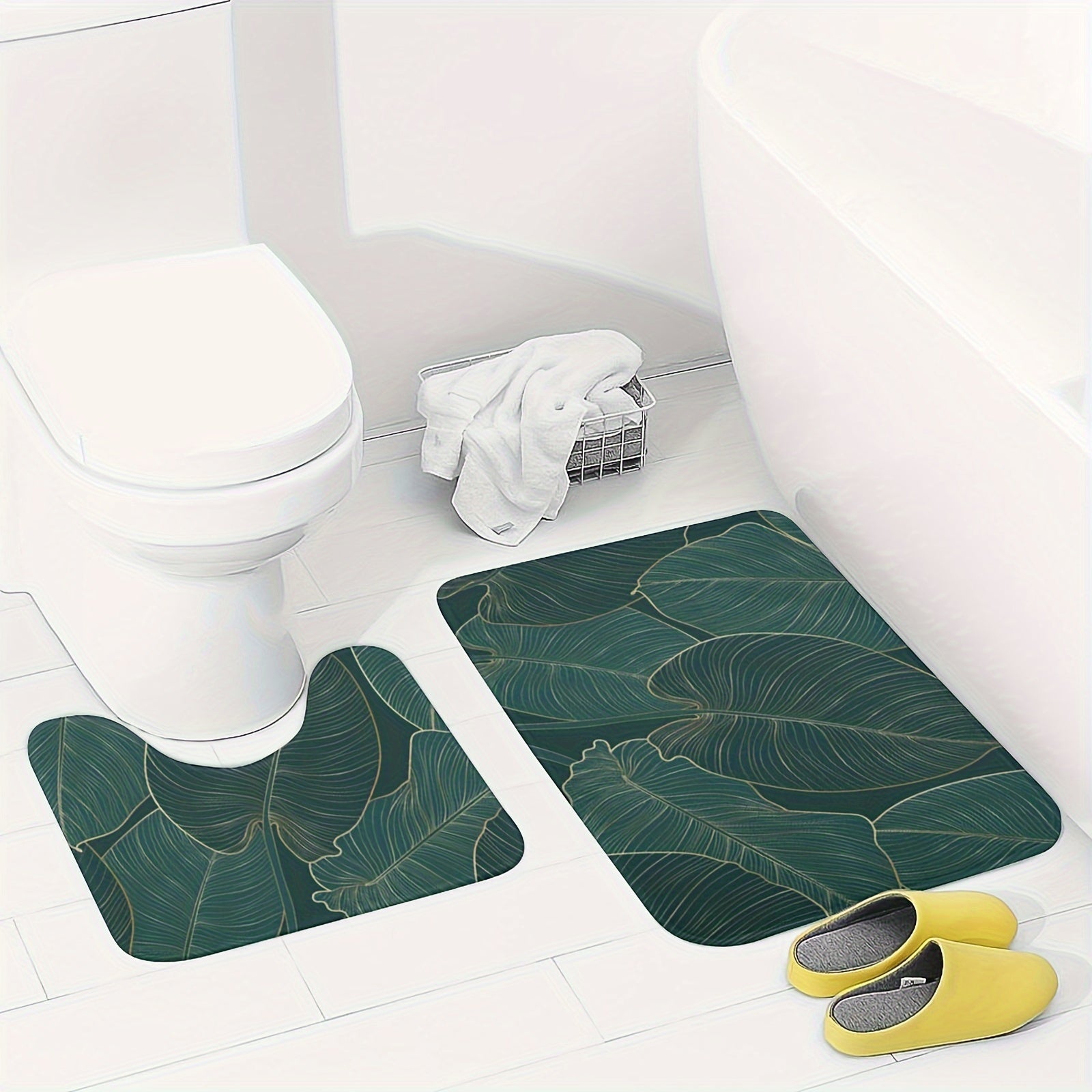 Set di Tappetini da Bagno con Foglie Tropicali – Assorbenti e Confortevoli per il Bagno