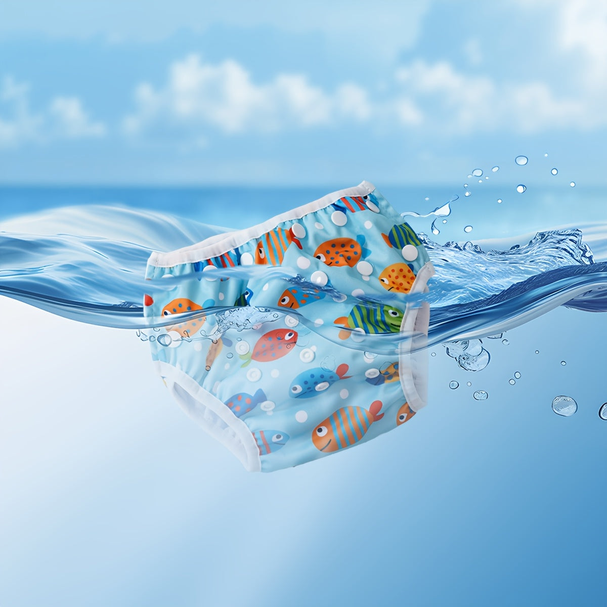 Pannolino da Nuoto Regolabile e Lavabile per Bambini – Impermeabile con Stampa di Pesci