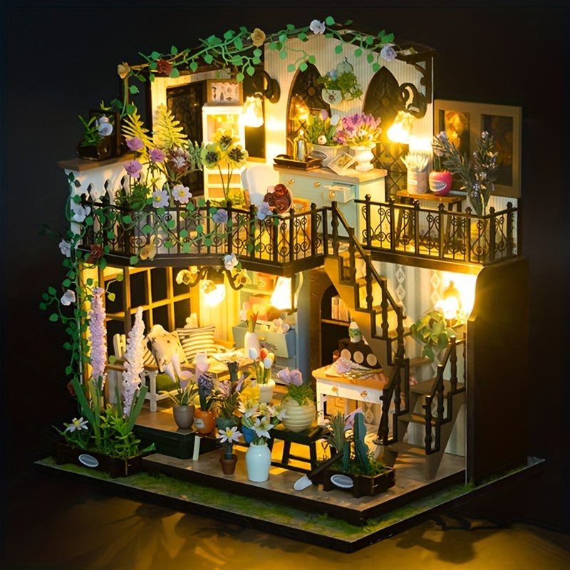 Casa Miniatura Greenhouse Fai-da-te con Illuminazione – Puzzle 3D Fatti a Mano per Decorazione Creativa