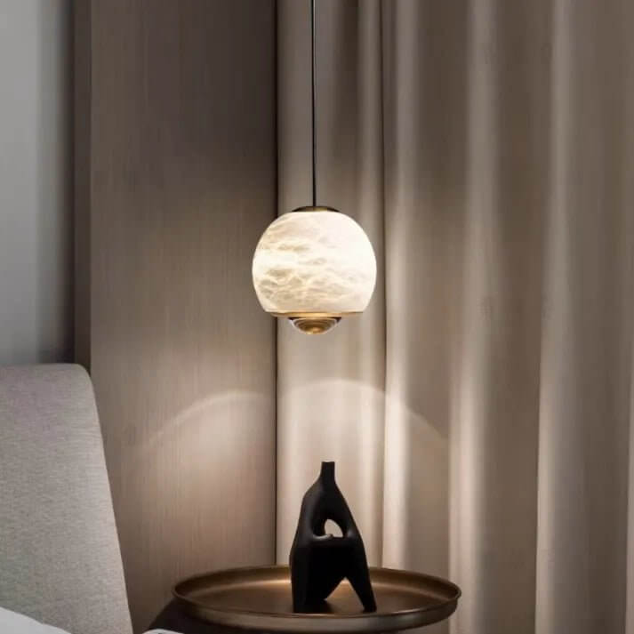 Lampadario - Sfera di Vetro Alabastro con Base in Marmo