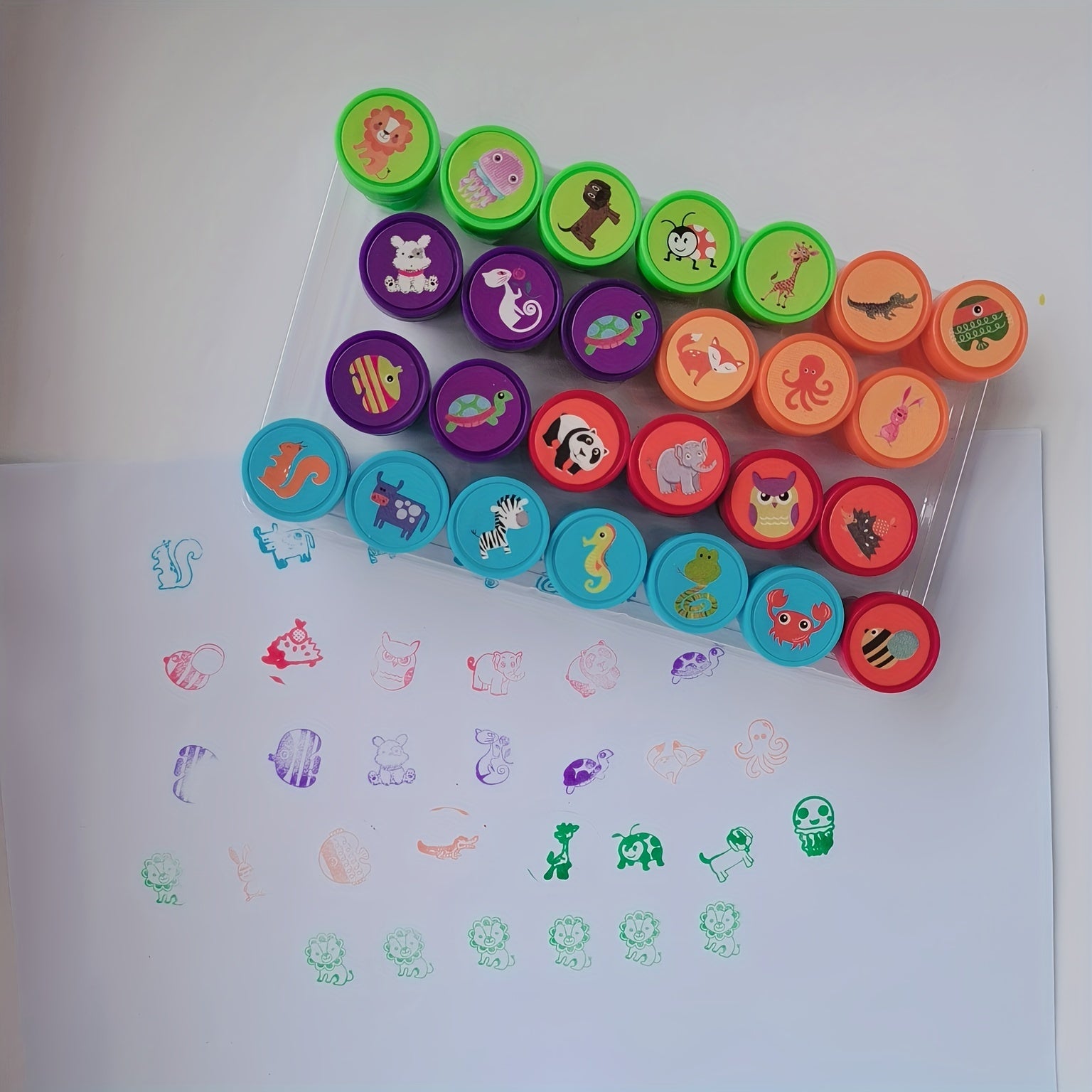 Set di Timbri Animali Colorati – 26 Timbri Diversi per Creazioni Creative ed Educazione