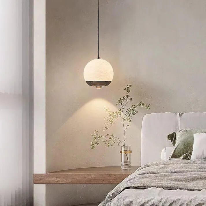 Lampadario - Sfera di Vetro Alabastro con Base in Marmo