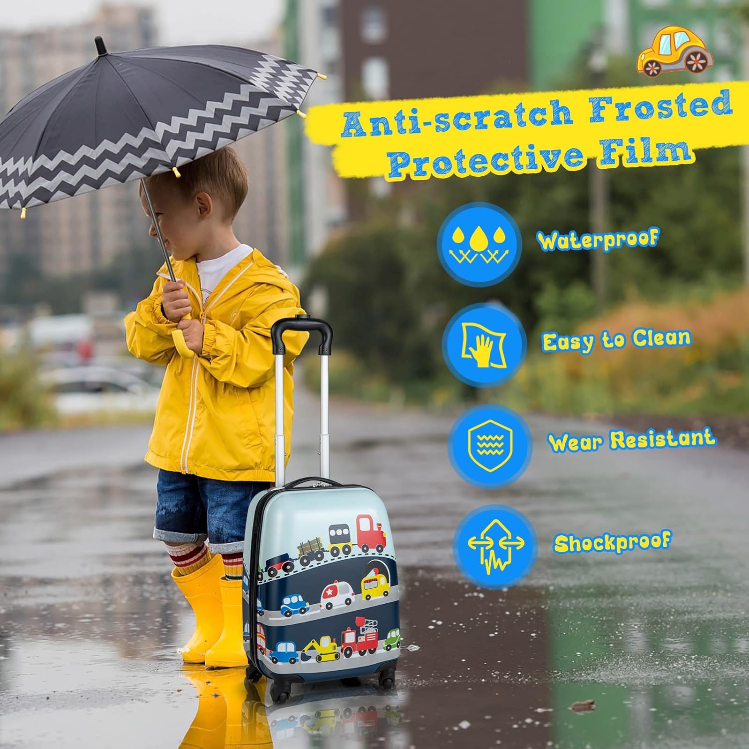 Set di Valigie Rigide per Bambini in 2 Pezzi e Zaino con Ruote a 360° – Elicottero