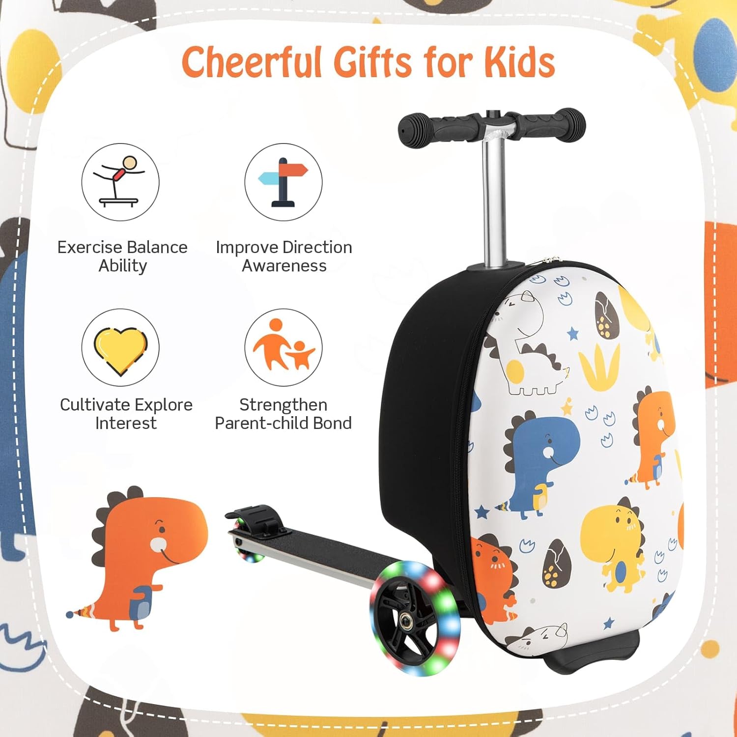 Valigia Scooter per Bambini 2-in-1 con Ruote LED