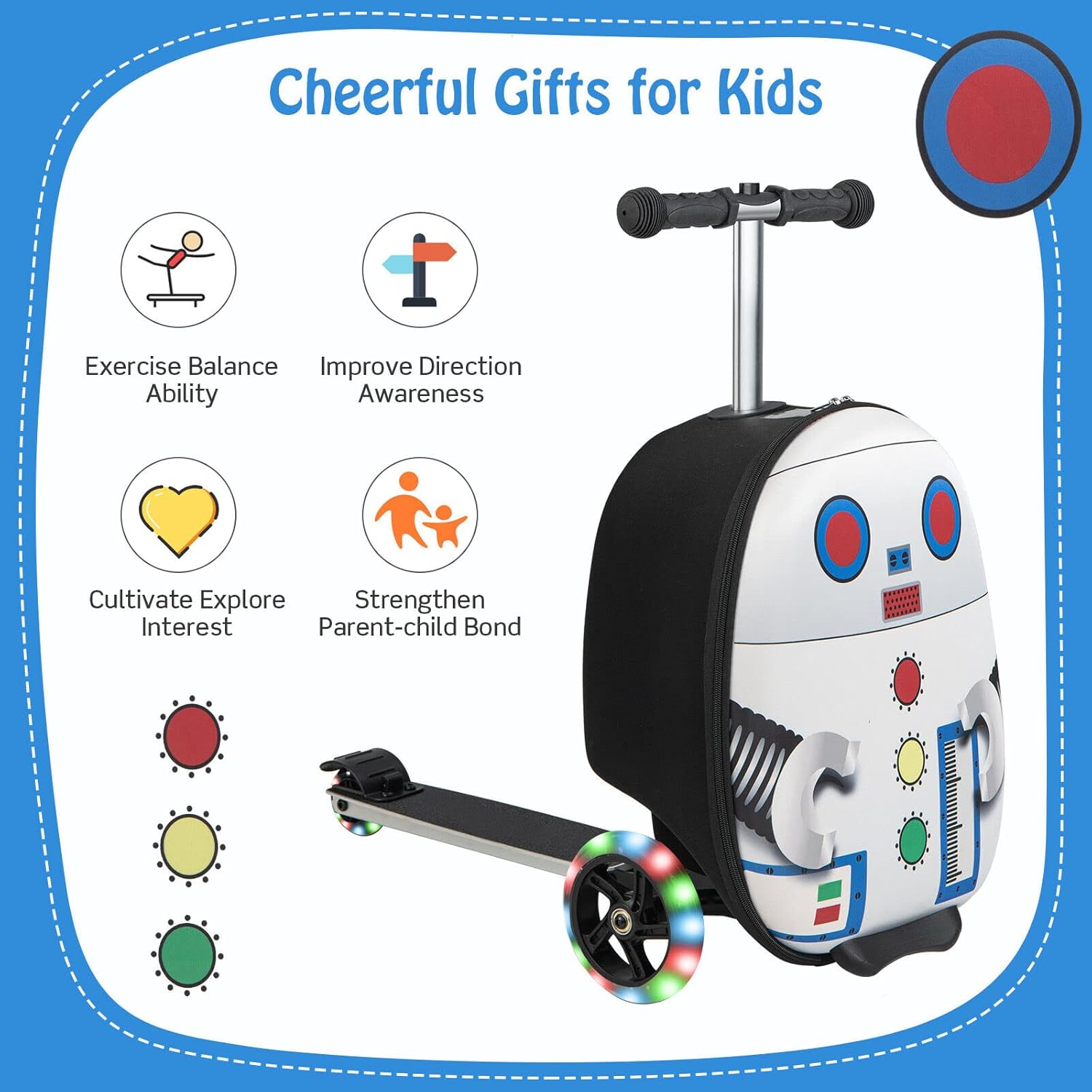 Valigia Scooter per Bambini 2-in-1 con Ruote LED