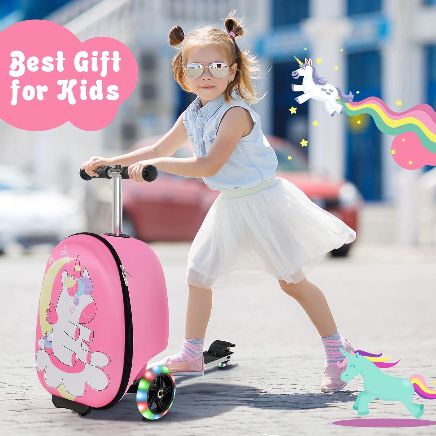 Valigia Scooter per Bambini 2-in-1 con Ruote LED