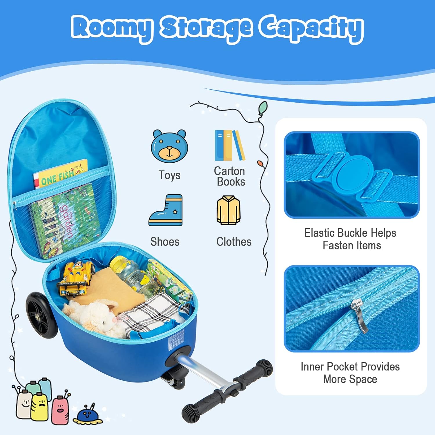 Valigia Scooter per Bambini 2-in-1 con Ruote LED