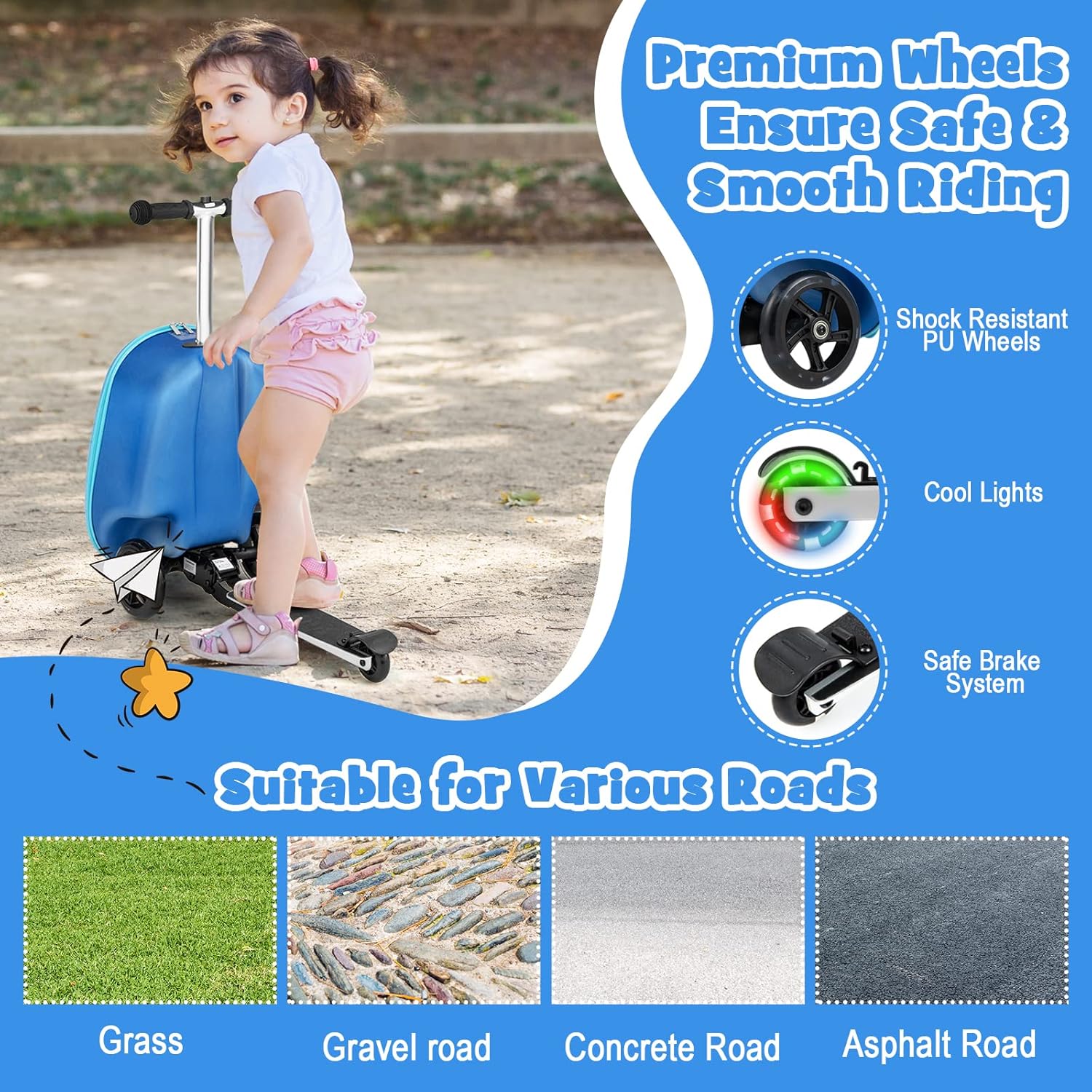 Valigia Scooter per Bambini 2-in-1 con Ruote LED