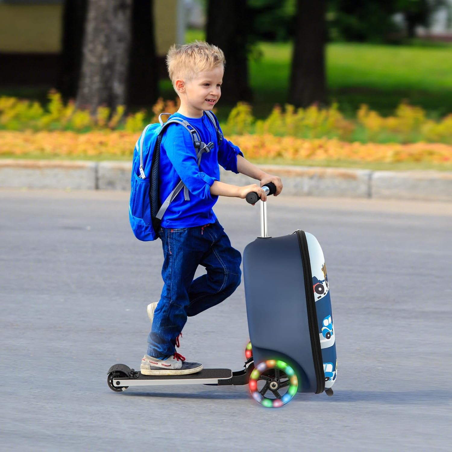 Valigia Scooter per Bambini 2-in-1 con Ruote LED