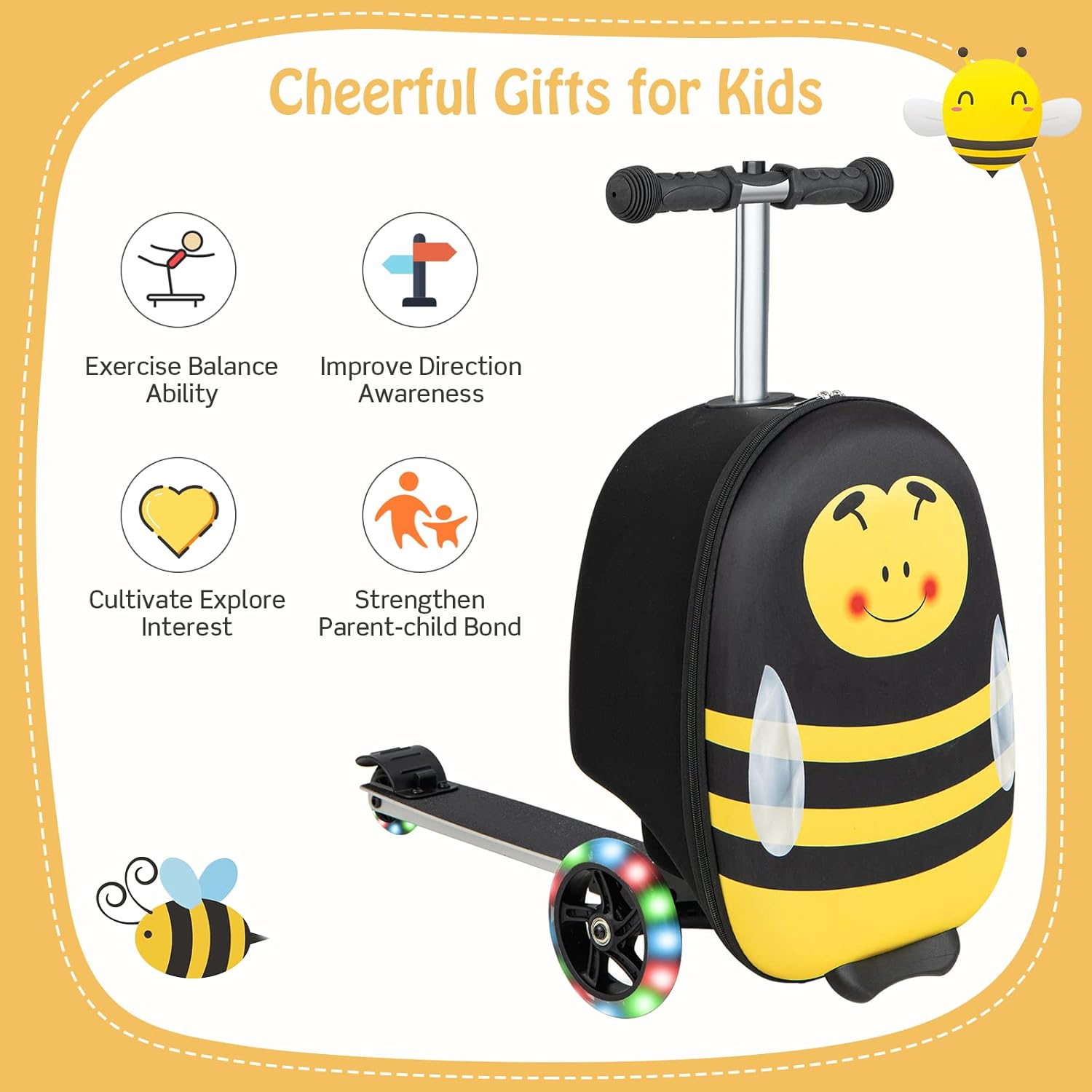 Valigia Scooter per Bambini 2-in-1 con Ruote LED