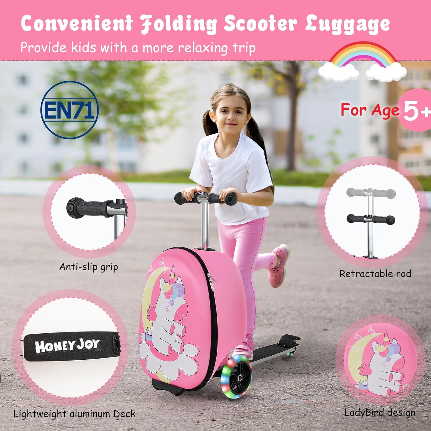 Valigia Scooter per Bambini 2-in-1 con Ruote LED