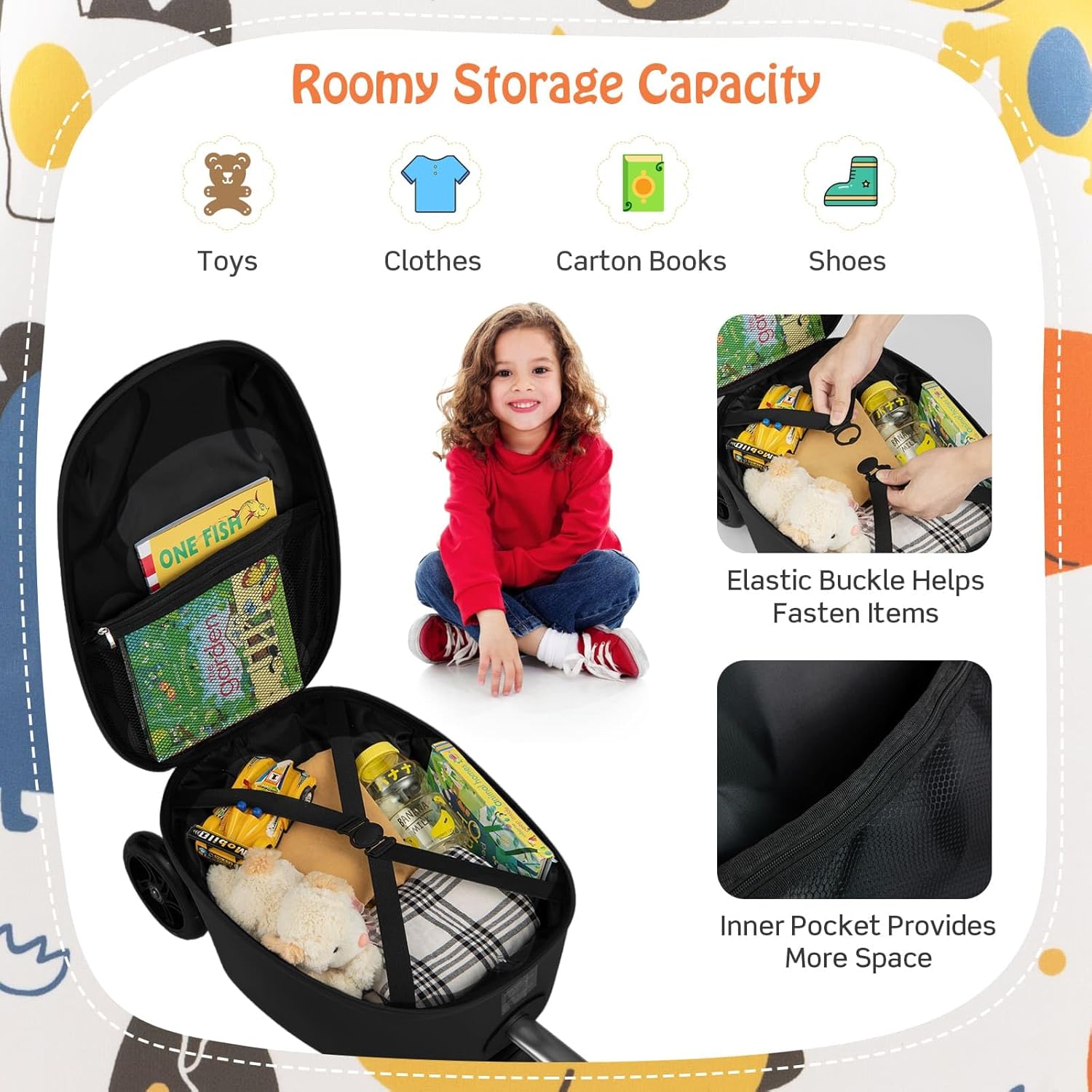 Valigia Scooter per Bambini 2-in-1 con Ruote LED