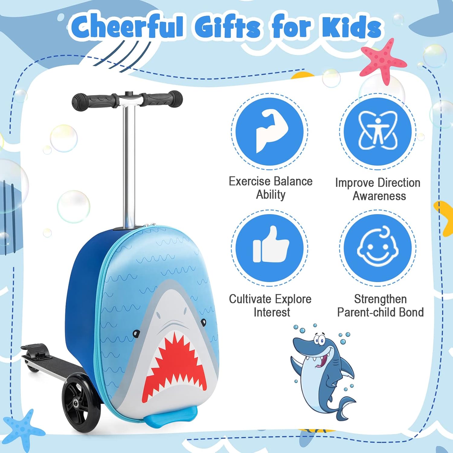 Valigia Scooter per Bambini 2-in-1 con Ruote LED