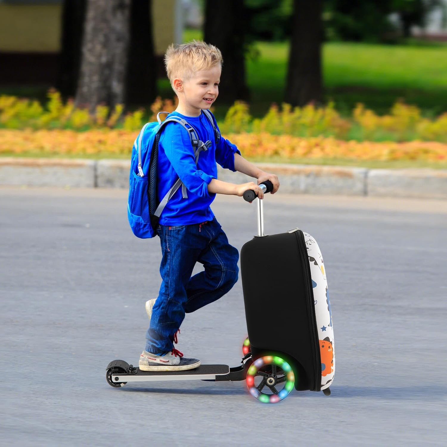 Valigia Scooter per Bambini 2-in-1 con Ruote LED