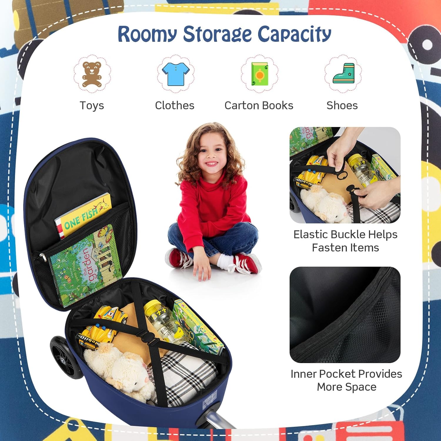 Valigia Scooter per Bambini 2-in-1 con Ruote LED