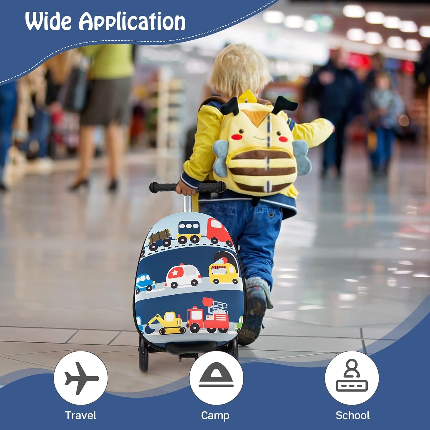 Valigia Scooter per Bambini 2-in-1 con Ruote LED