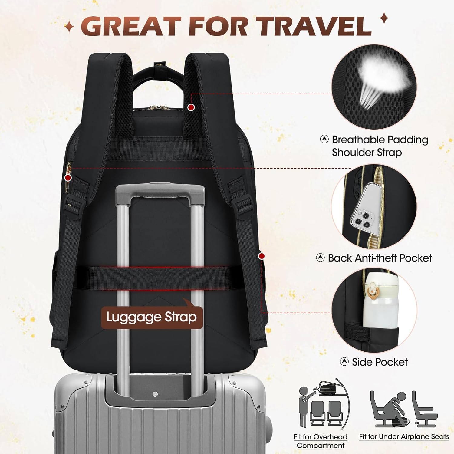 Zaino da viaggio resistente all'acqua con scomparti organizzati – Adatto per 15,6"