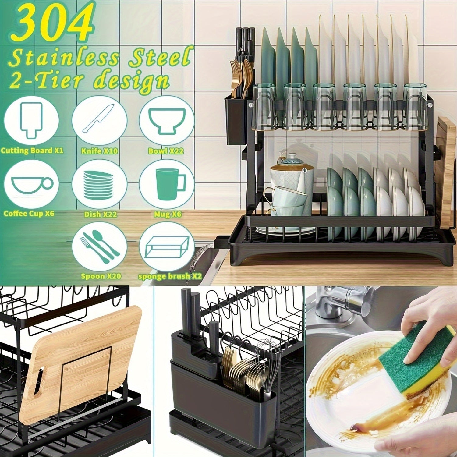 Stendibiancheria Regolabile a 2 Livelli – Durevole e Pratico per Ogni Cucina