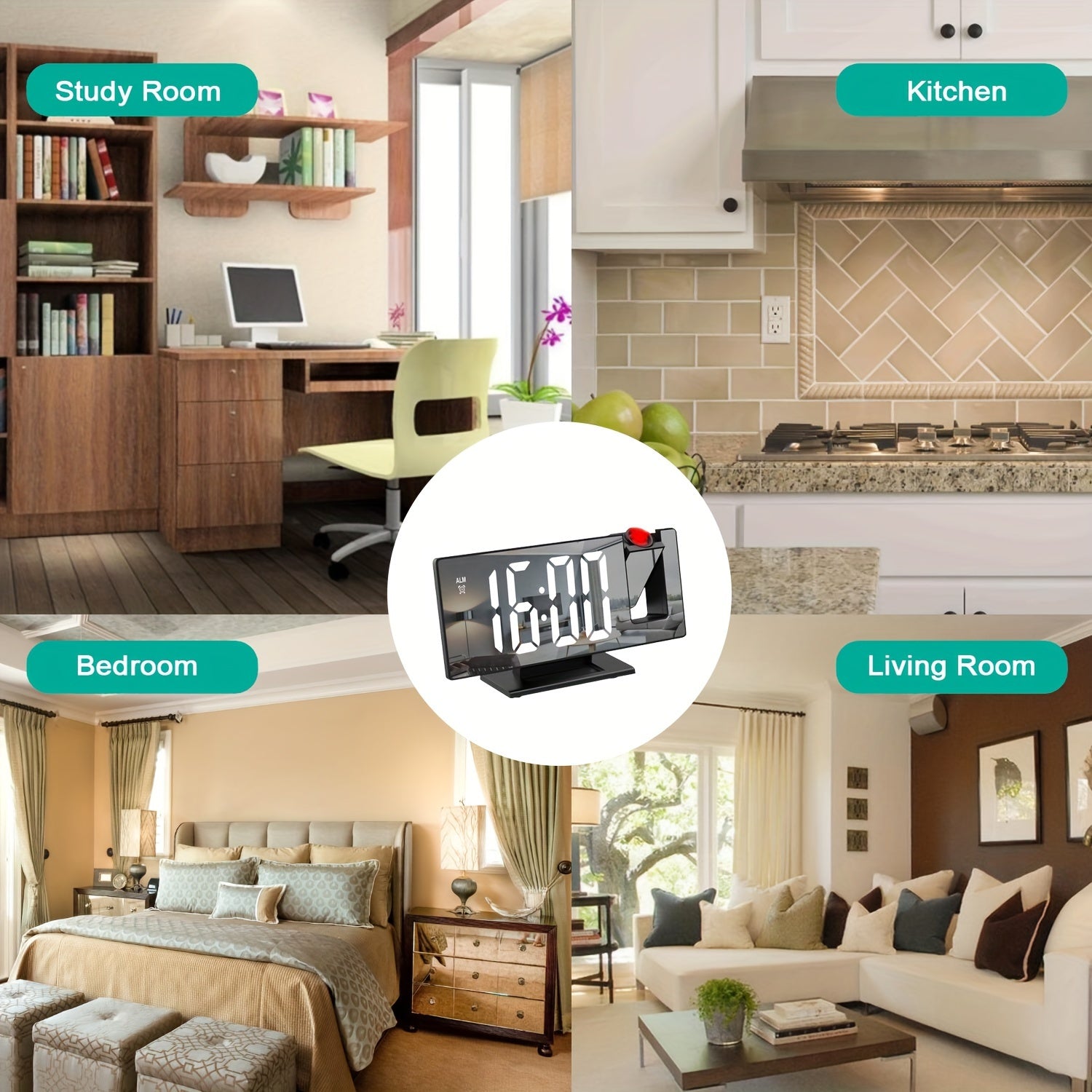 Orologio Sveglia con Proiezione LED e Proiezione Regolabile a 180° – Display Chiaro e Funzione Snooze per Camera da Letto o Ufficio