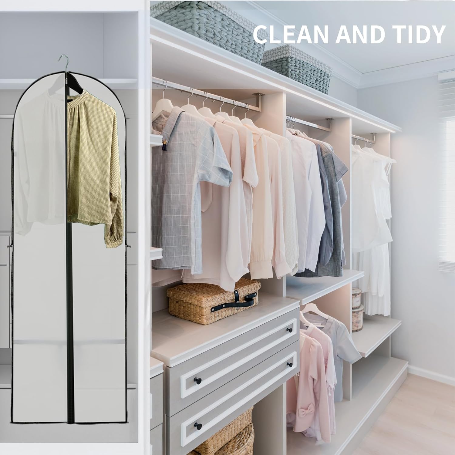 Copertura per Abito Lungo – Sacchetto per Abiti da 180 cm con Zip e Finestra di Visione (Compra 1, Ricevi 1 GRATIS)