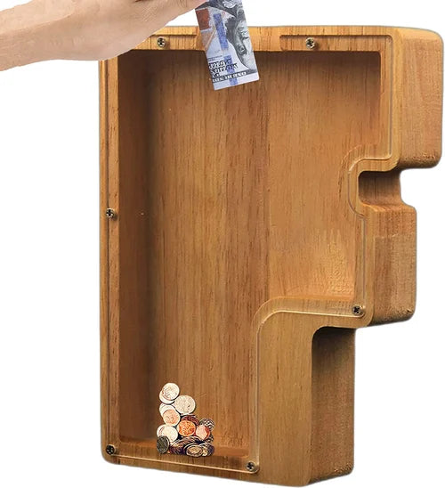Cassa di Risparmio TreasureNest | Scatola di risparmio in legno personalizzata con design delle lettere A-Z