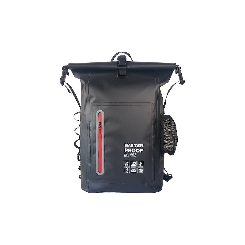 Zaino Impermeabile da 25L con Chiusura Roll-Top, Multiple Tasche, Chiusura a Fibbia Robusta e Tasca Laterale in Rete