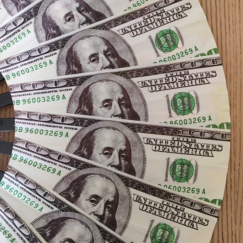 Ventaglio Pieghevole Grande con Stampa di Denaro – Ideale per Festival e Feste