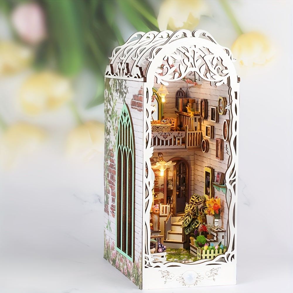 Puzzle 3D in Legno – Casa Fiore Bianca con Illuminazione e Copertura Antipolvere