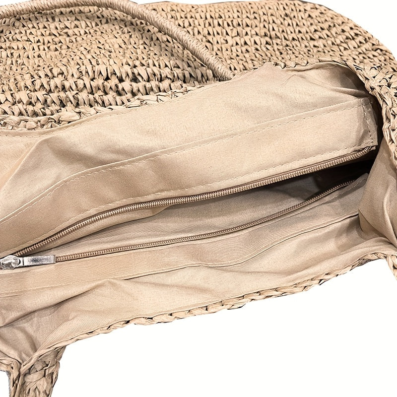 Borsa a Spalla Woven di Grande Capacità per Donne con Chiusura a Zip