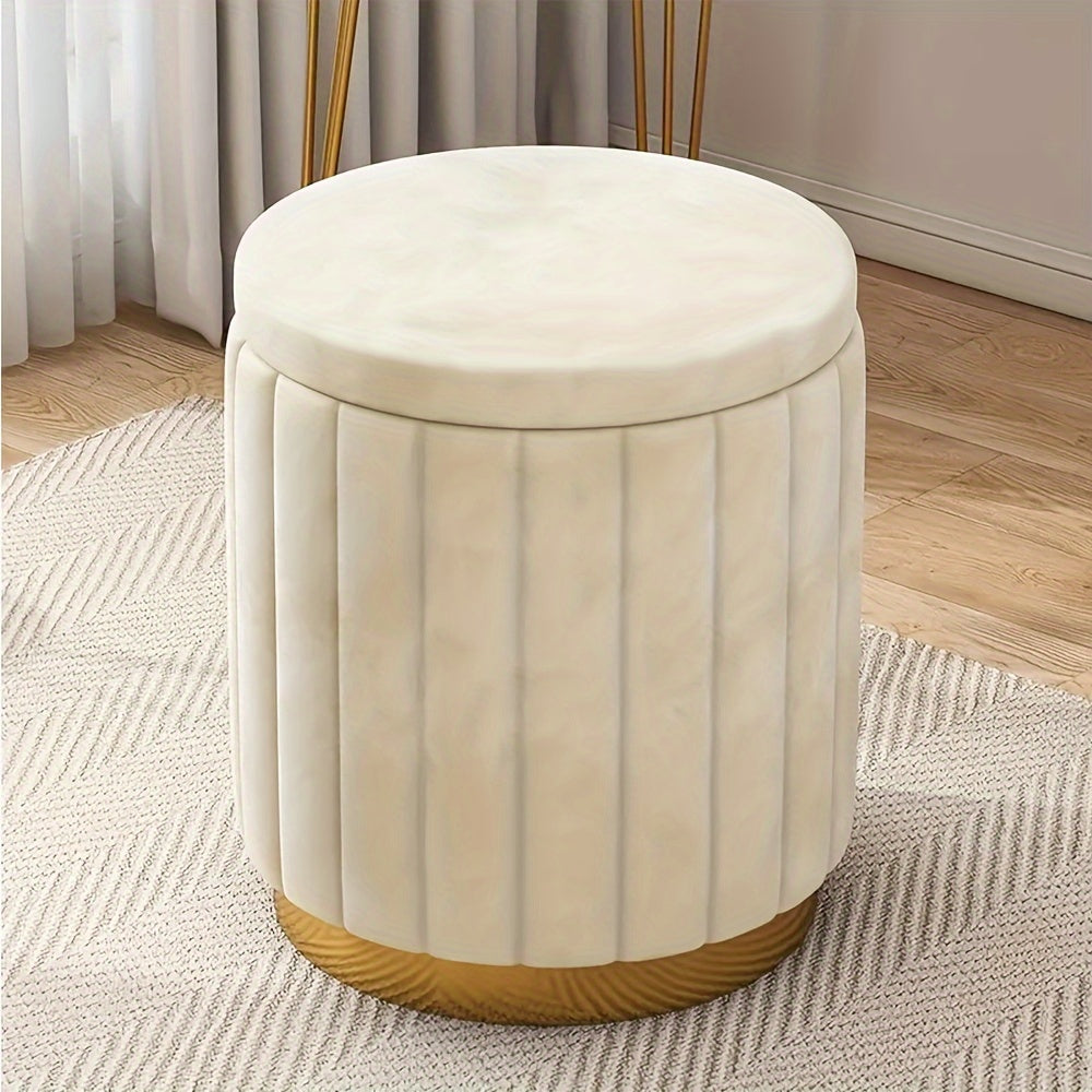 Pouf da Stoccaggio Nordic Chic – Pouf Rotondo Elegante con Stoccaggio e Finitura a Specchio