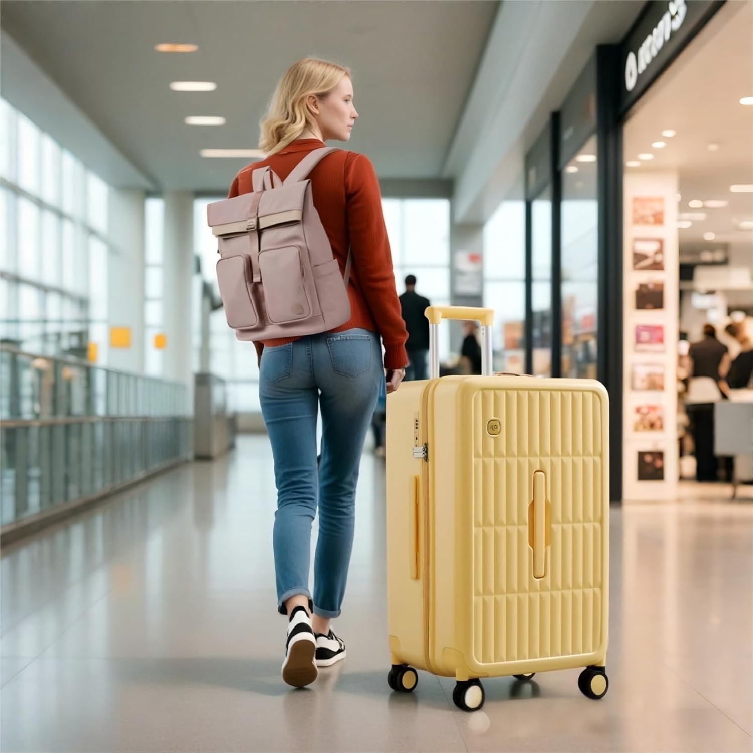 Valigia Rigida Grande 26" con 8 Ruote Girevoli – Giallo Formaggio