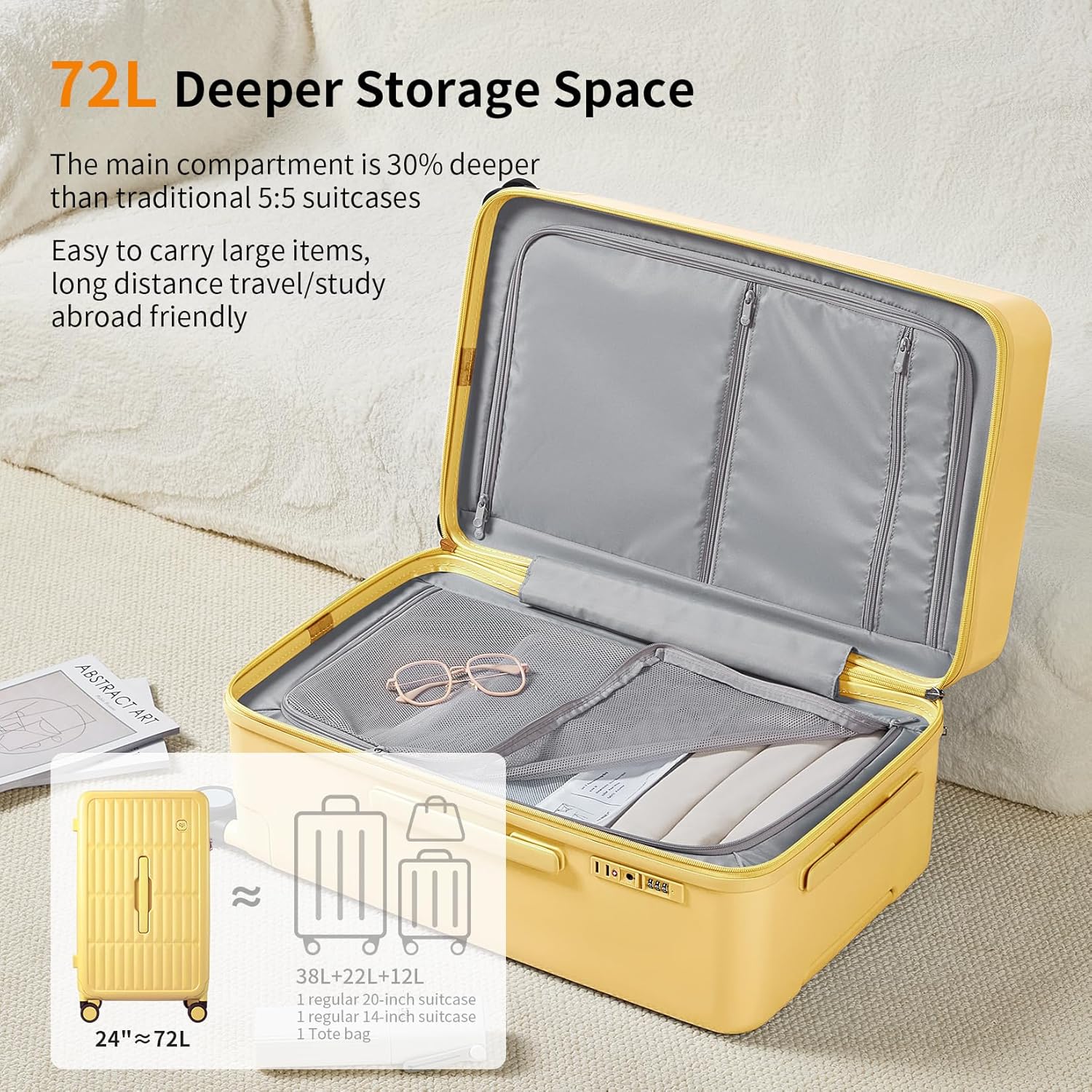 Valigia Rigida Grande 26" con 8 Ruote Girevoli – Giallo Formaggio