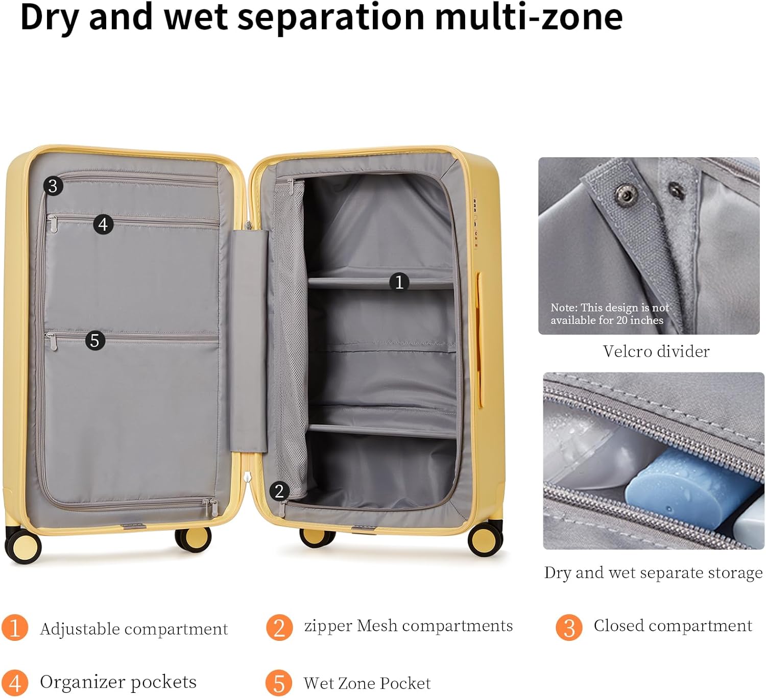 Valigia Rigida Grande 26" con 8 Ruote Girevoli – Giallo Formaggio