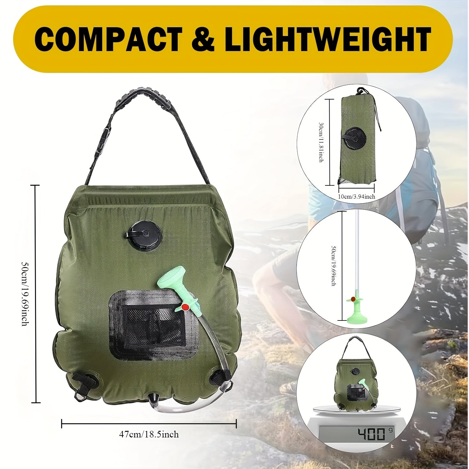 SunnyFlow Borsa Doccia Solare – Pratica, Impermeabile e con Termometro